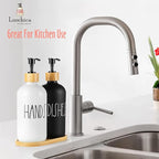 LOOCHICA 2 Pack Glass Soap Dispenser Set with Tray, Hand and Dish Glass Soap Dispensers for Kitchen Sink, Kitchen Soap Dispenser Set Suitable for Black and White Kitchen Decor