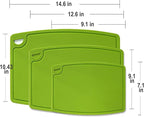 Liflicon Silicone Thick Cutting Boards Mats Set of 3 Foldable & Flexible Design Juice Grooves Easy Grip Handle Dishwasher Safe for Kitchen,BPA free Silicone Cutting Board-Green