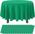 16 Pack Green Plastic Tablecloth for Round Tables, Premium Decorative Green Disposable Table Cloths for Parties, Round Party Table Cover for Birthday Anniversary Graduation Picnic Party, 84 Inch