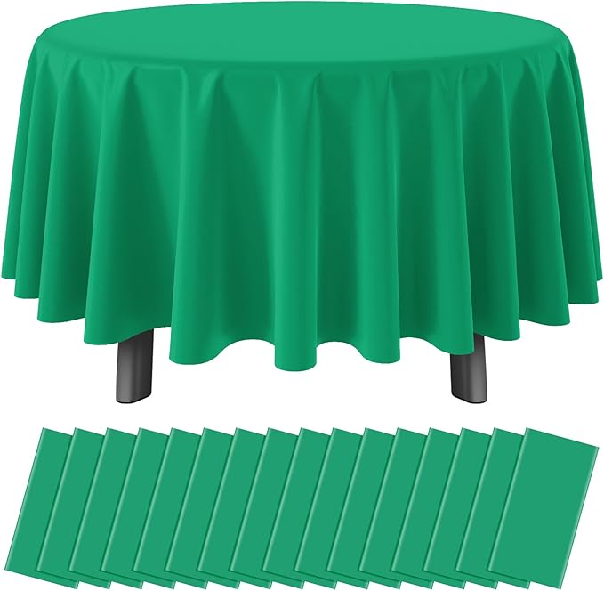 16 Pack Green Plastic Tablecloth for Round Tables, Premium Decorative Green Disposable Table Cloths for Parties, Round Party Table Cover for Birthday Anniversary Graduation Picnic Party, 84 Inch