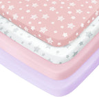 Pack and Play Sheets Girl, 4 Pack Mini Crib Sheets, Stretchy Pack n Play Playard Fitted Sheet, Compatible with Graco Pack n Play, Soft and Breathable Material, Pink