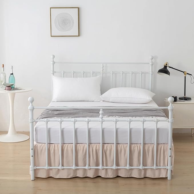 Bed Skirt King Size Ruffled Bed Skirts with Split Corners,12 Inch Drop Dust Ruffle Bed Skirt with Platform, Cream, 12" King