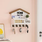 Key and Mail Holder for Wall, Wall Key Holder with Shelf, Key Rack Wall Mount, Wood Key Holder Wall Mount White, Mail Organizer Wall Mounted, Entryway & Front Door Key Holder with 5 Hooks