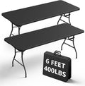 Folding Table 2 Pack, 6FT Heavy Duty Plastic Table with Handle, Foldable&Portable, Fold-in-Half Utility Tables for Outdoor, Dining, Wedding, Events, Indoor, Picnic, Camping, Party, Black