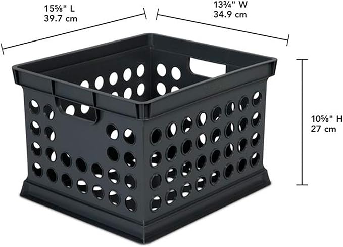 Sterilite Stackable Plastic Storage Crate Bin Organizer File Box with Handles for Home, Office, Dorm, Garage, or Utility Organization, Black, 24-Pack