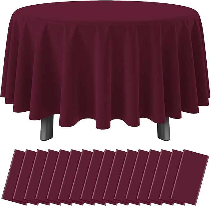 16 Pack Maroon Plastic Tablecloth for Round Tables, Premium Decorative Burgundy Disposable Table Cloths for Parties, Maroon Round Party Table Cover for Birthday Anniversary Graduation, 84 Inch