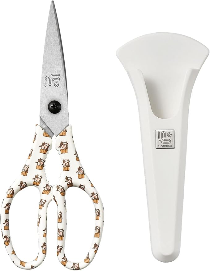 Linoroso Kitchen Scissors Heavy Duty Kitchen Shears with Magnetic Holder Made with Japanese Steel 4034, Multipurpose Ultra Sharp Cooking Scissors for Meat/Vegetables/BBQ/Herbs/Pizza (Graphic,Cow)