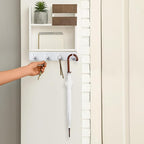 Key Holder with 4 Hooks,Key Hanger Organizer for Wall Mount with 2 Self-Adhesive Tapes,Metal Key Rack for Entryway, Door, Bathroom, Kitchen(White)
