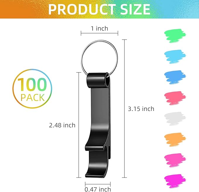 100 Pack Bottle Opener Keychain Bulk, Colorful Beer Bottle Openers Metal Keychain Bottle Opener, Beverage Bottle Opener Tiny Bottle Opener Keychain Bottle Opener Party Favor(Colorful, 100Pcs)