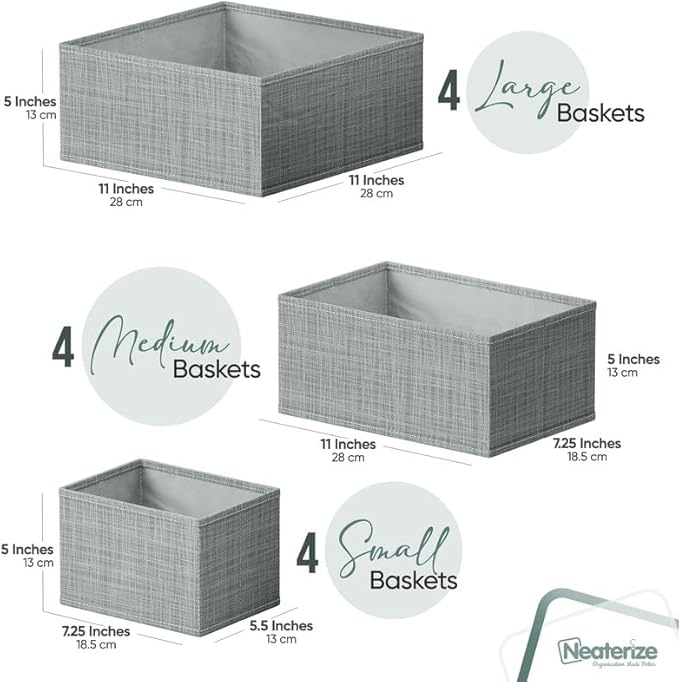 Drawer Organizer Clothes Set of 12 Grey - Dresser Organizer For Nursery, Bedroom, Closet - The Perfect Baby Clothes Organizer and Storage & General Nursery Organization or Dresser Drawer Organizers