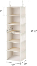 StorageWorks 6-Shelf Hanging Closet Organizer, Hanging Shelves for Closet, Fabric, Mixing of Beige, White & Ivory, 12" D x 12" W x 47 1⁄2" H