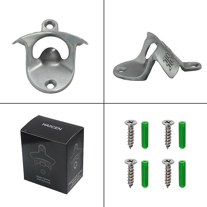 Old Style Wall Mounted Bottle Opener, Rustic Silver Rustproof Screw in Wall Bottle Opener Set for Patio Kitchen (2 PCS)