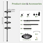 akinbas Shower Caddy Tension Pole with 4 Lazy Susan Organizer 360 Rotating 35-128 Inch No Drilling Floor Standing Shelves Adjustable Shower Rack for Bathroom Corner (Black)