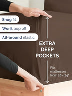 Extra Deep Twin Fitted Sheet - Hotel Luxury Single Fitted Sheet Only - Easily Fits 18 inch to 24 inch Mattress - Ultra Soft, Wrinkle Free w/Extra Deep Pockets - Easy-Care, Breathable & Comfy - Brown