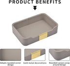 Luxury Leather Valet Tray Desktop Storage Organizer,Bedside Vanity Catchall Tray Nightstand Caddy Holder for Cosmetic,Jewelry,Watch,Keys,Phone,Wallet,Remote Controller,Pen,Gray