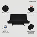 Easy-Going Stretch Futon Slipcover Armless Futon Bed Cover Furniture Protector Without Armrests with Elastic Bottom for Kids, Soft Jacquard Fabric Small Checks (Medium, Black)