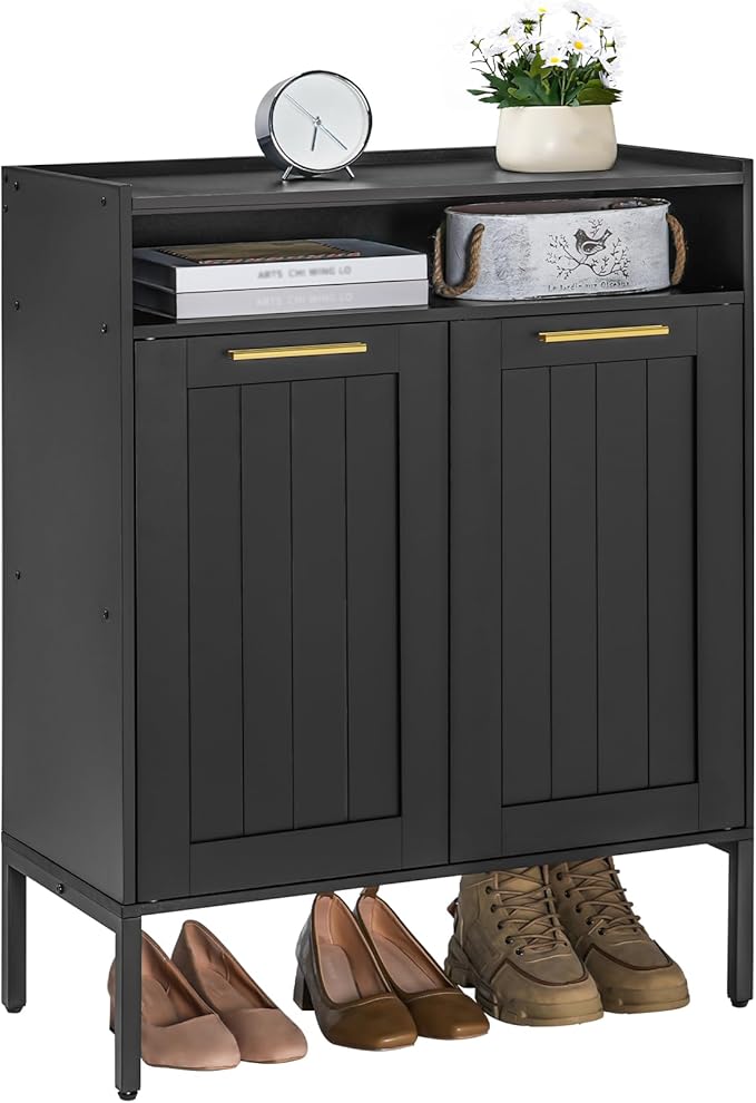 HOOBRO Shoe Cabinet, 6-Tier Shoe Storage Cabinet, Shoe Organizer Cabinet with Adjustable Shelves, Shoe Cabinet Storage with Doors, Shoes Rack Organizer Cabinet for Entryway, Hallway, Black BK15SC01