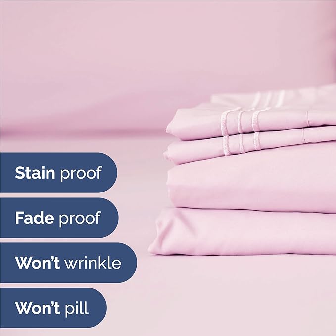Twin XL Size 3 Piece Sheet Set - Comfy Breathable & Cooling Bed Sheets Set - Hotel Luxury Bedding for Women, Men, Kids, Teens, Boys & Girls - Deep Pockets, Soft, Wrinkle Free - Oeko-Tex - Light Pink