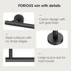 FORIOUS Towel Bar Wall Mounted, Stainless Steel Towel Racks for Bathroom 18 Inch, Includes Wall Mounting Hardware (Matte Black, Total Length 20 Inch)