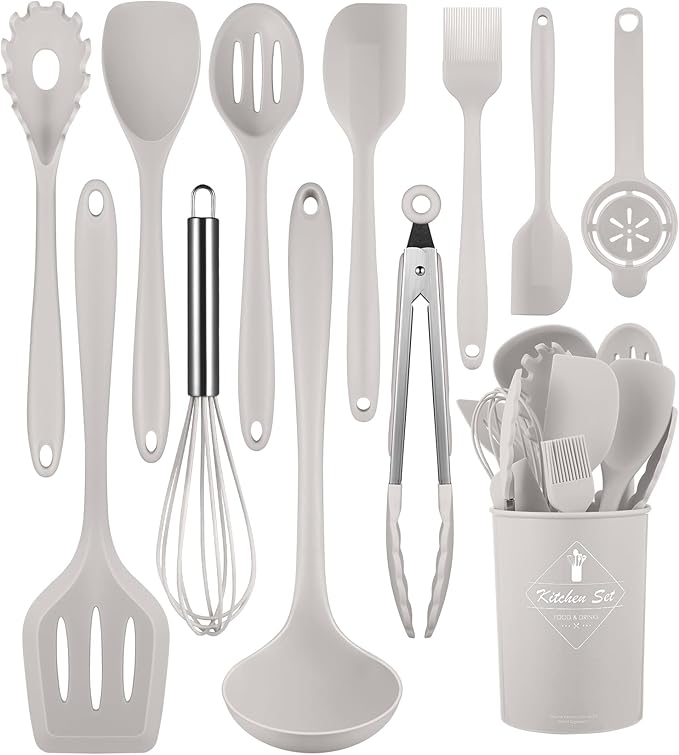 Kitchen Utensils Set-12 Pieces Silicone Cooking Utensils Set (Dishwasher Safe) 392°F Heat Resistant Spatula Set, Nonstick Cookware