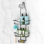 REINHARDT Shower Caddy Hanging Adjustable, Extended Length Rustproof Shower Caddy Over Shower Head with Hooks Soap Holder, Large Capacity Shower Organizer Anti-Swing Bathroom Organizer, Grey