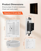TV Cord Hider for Wall Mounted TV with Recessed Wall Outlet, in-Wall Cable Management Kit with 9.84ft Cord, DIY Installation Kit with Hardware, for Workspace Living Room (2AC + USB-A + USB C)