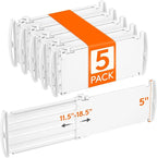 Lifewit 5" Tall 5 Pack Drawer Dividers, 30-47cm/11.5-18.5" Expandable Drawer Divider for Clothes, Adjustable Dresser Drawer Organizers, Drawers Separators for Dresser/Bathroom/Closet/Kitchen White