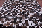 Modern Design Premium Cowhide Leather Carpet with Chevron Pattern, Area Rug (Brown/White-1, 12x15)