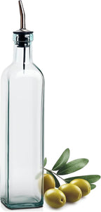 EHOMEA2Z Olive Oil Dispenser Bottle - 16 oz, Made in Italy Glass Olive Oil and Vinegar Cruet with Stainless Steel Spout for Kitchen, Slight Green Tint (1, 473 ml)