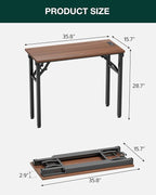 Frylr Small Folding Computer Desk – 35.8 Inch Portable Table for Craft and Study, Lightweight Desk for Small Spaces, Foldable Laptop Table Built-in AC/USB Outlets for Convenience, Dark Walnut