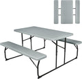 GYMAX Picnic Table, 550 LBS Folding Picnic Tables with Benches & Seats, Weather-Resistant Easy Setup Portable Picnic Table, Wood-Like Foldable Picnic Tables for Outdoors Patio Deck Party BBQ (Grey)