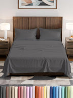 Olympic Queen Sheet Set 66x80 - 4 Piece RV Olympic Queen Size Sheets - Soft, Breathable & Cooling - Fits 14” to 16" Mattress w/ Deep Pockets - Comfy Luxury Bedding - Fade & Wrinkle Free - Dark Grey