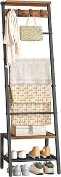 HOOBRO Blanket Ladder, 7-Tier Giraffe Shape Towel Rack for Living Room and Bedroom, 63.4" H Decorative Ladder Shelf with Hooks, Metal Frame, Industrial Style, Rustic Brown and Black BF13CJ01