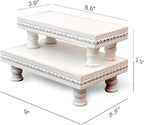 Wood Tray Pedestal Stand, Waterproof Bathroom Counter Organizer, Modern Farmhouse Riser for Soap/Candle/Sponge White Set （Middle+ Small