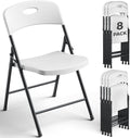 8 Pack White Folding Chair, Plastic Portable Stackable Commercial Seats with Steel Frame 350lb, Heavy Duty Foldable Chair for Indoor and Outdoor, Patio, Office, Picnic, Kitchen, Events