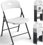 8 Pack White Folding Chair, Plastic Portable Stackable Commercial Seats with Steel Frame 350lb, Heavy Duty Foldable Chair for Indoor and Outdoor, Patio, Office, Picnic, Kitchen, Events