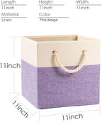 PRANDOM Large Foldable Cube Storage Bins 11x11 inch [2-Pack] Fabric Linen Storage Baskets Cubes Drawer with Cotton Handles Organizer for Shelves Nursery Closet Bedroom Purple