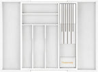 Bamboo Kitchen Drawer Organizer, Expandable Silverware Organizer with Removable Knife Block, 6-8 Slots- Utensil Holder & Cutlery Tray Drawer Dividers, 2.36" Deep for Extra Capacity, White