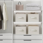 Foldable Closet Organizer, 3 Pack Cube Storage Bin, Clothes Basket for Shelves with 2 Handles, Saving Space, Beige, 18.5 x 11 x 7.9 In, XSNY11BEL-3