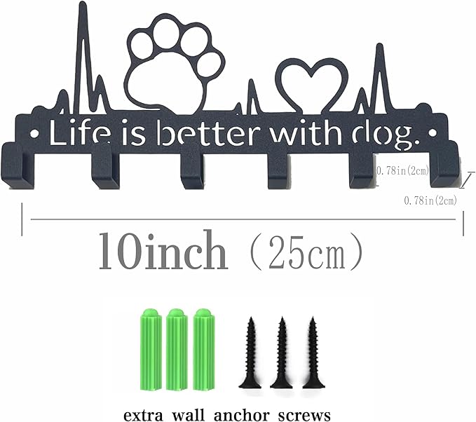 Key Holder Wall Mount with 6 Hooks, Dog Paw Key Rack Organizer for Entryway, Kitchen, Office - Rustproof, Waterproof - Easy Installation, Gift for New Homeowners - 9.8inch/25cm