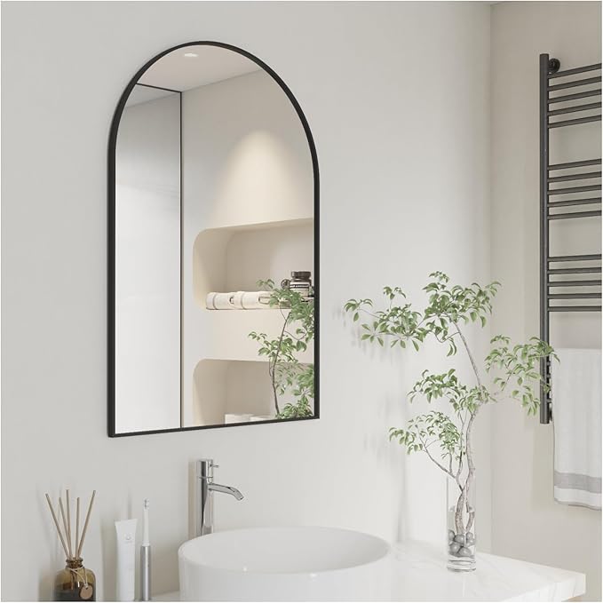 Giftgarden Black Arched Mirror 20x30 Inch, Arch Bathroom Mirror Wall Mounted with Aluminum Frame for Vanity, Powder Room, Bedroom, Mantle