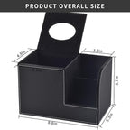 PU Leather Tissue Box Cover with Storage Square-Multifunctional Tissue Holder,Remote Control Holder,Decorative Tissues Boxes Organizer,Home Office Desktop Storage box,Black