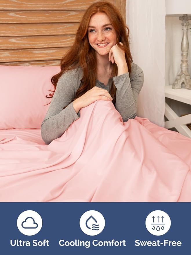 Extra Deep Twin Fitted Sheet - Hotel Luxury Single Fitted Sheet Only - Easily Fits 18 inch to 24 inch Mattress - Ultra Soft, Wrinkle & Fade Free w/Extra Deep Pockets - Breathable & Comfy - Baby Pink