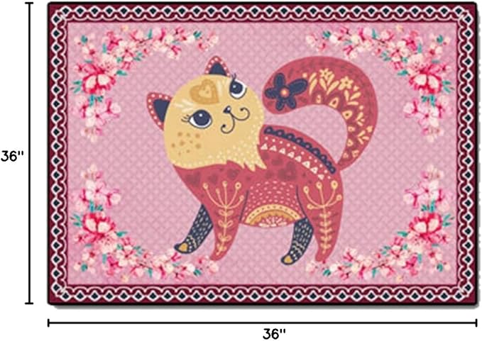 Cartoon Animal Pattern Area Rug Cute Cat Luxury Floral Decor for Carpet Farmhouse Bedroom Living Room Rugs Bathroom Kitchen Runner Mat Indoor Outdoor Non Slip Doormat 3' X 3'