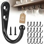 POZEAN 20 Pack Wall Hooks for Hanging, Small Coat Hooks Wall Mounted for Living Room, Bathroom, Kitchen, Bedroom for Key, Cup, Bag, Hat, Scarf, and More (Black)