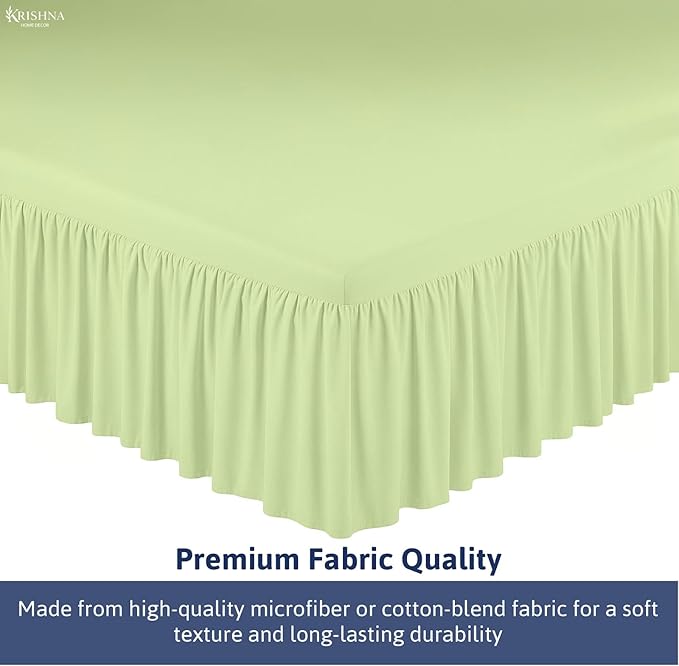 KRISHNA Ruffled Bed Skirt with Split Corners Twin, 100% Microfiber Hotel Quality, 18 Inch Drop Dust Ruffle Gathered Bedskirt with Platform, 39" x 75", Sage