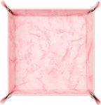 Valet Tray Desktop Storage Organizer – Vegan Leather Catchall Bedside Vanity Tray Nightstand Caddy Holder for Remote Controller, Watch, Keys, Phone, Wallet, Coin, Jewelry, Marble Pink