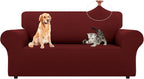 LURKA Stretch Loveseat Sofa Slipcovers 1 Piece Couch Covers for Sofa Furniture Protector Full Sofa Covers with Elastic Bottom for Kids and Dog (Medium,Dark Red)