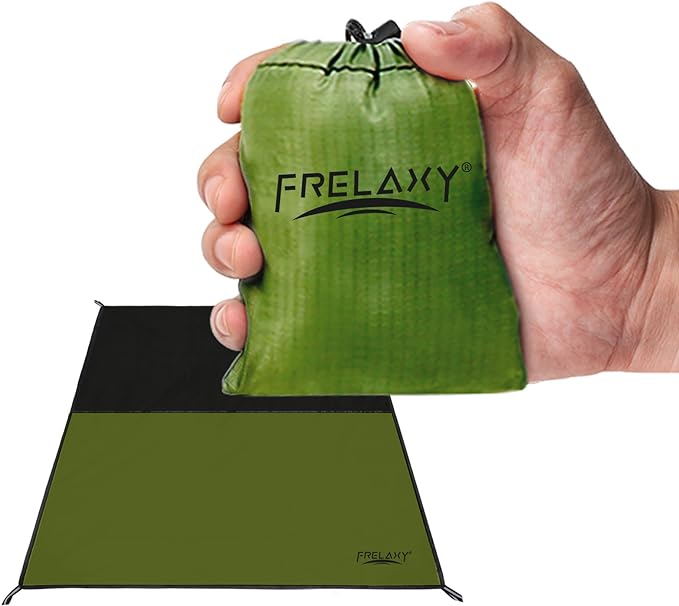Frelaxy Pocket Picnic Blanket, Waterproof Sandproof Beach Mat, Compact Camping Tarp for Festivals, Hiking, Travel, Outdoor Recreation (Army Green, 28'' x 47'')