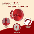 Neosmuk Magnetic Hooks, Cruise Ship Essentials, 120lb+ Heavy Duty Magnetic Hooks for Cruise Cabins, Refrigerator, Grill, Hanging, and Travel | Extra Strong Must-Haves Magnet Hook,Red, Pack of 10